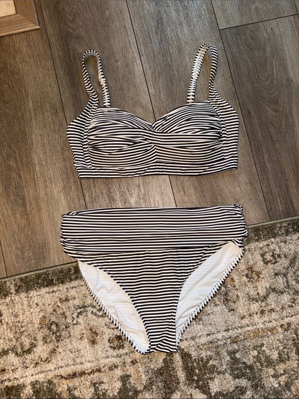 Smoke & White Striped High-Waist Bikini Set - Womens Size 6 • Beautiful
